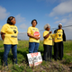 In March 2020, St. James Parish residents Myrtle Felton, Sharon Lavigne, Gail LeBoeuf, and Rita Cooper protest Formosa’s proposed plastic complex at the site where it is slated to be built.